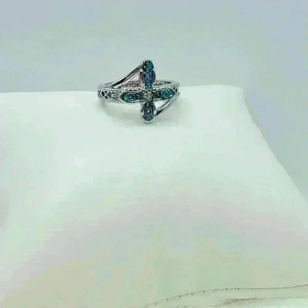 Blue Rhinestone Cross Ring Size 7 - Picture 6 of 6